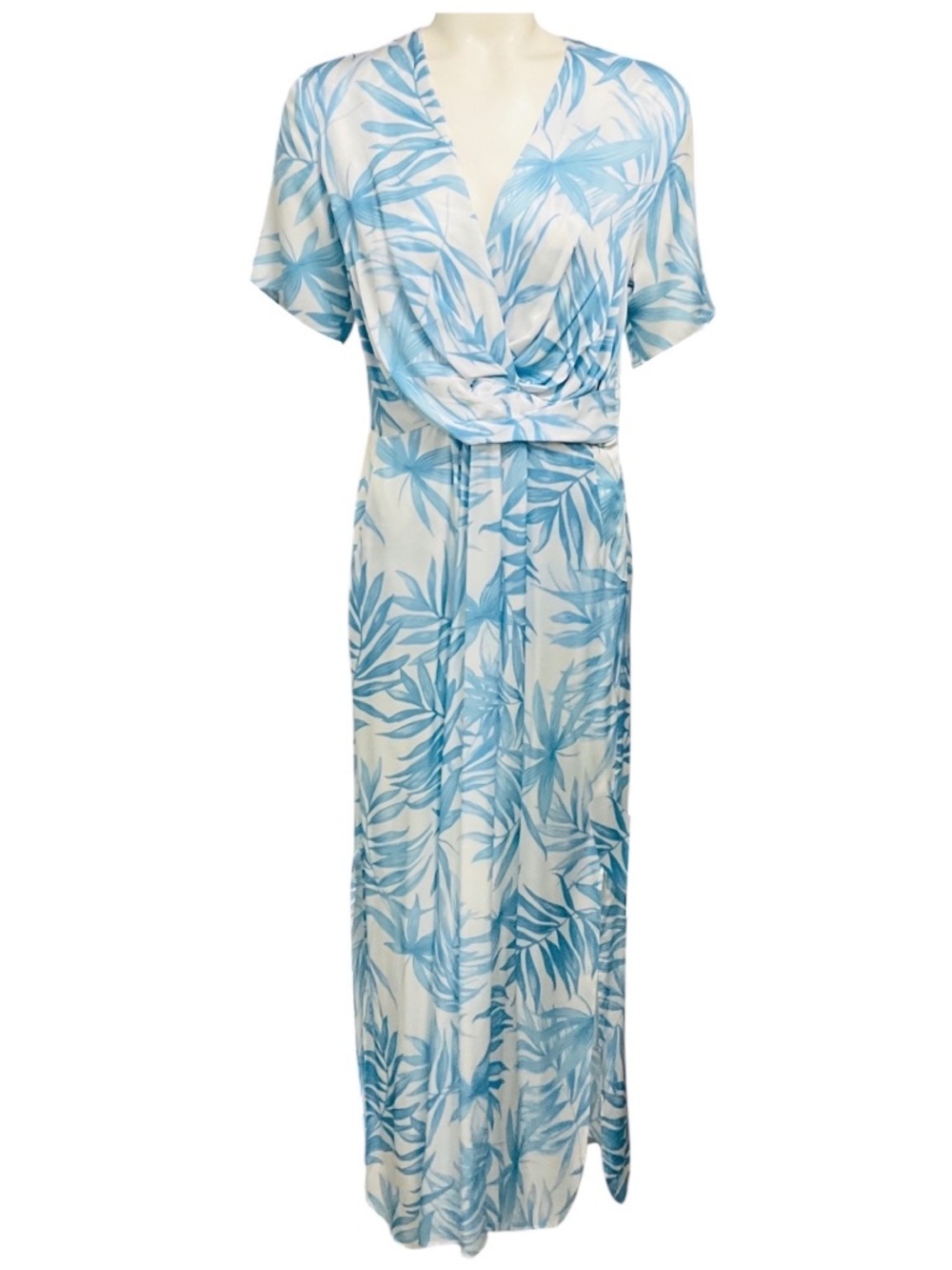 ROCCO RAGNI LIGHT BLUE / WHITE PRINTED SHORT SLEEVED MAXI DRESS
